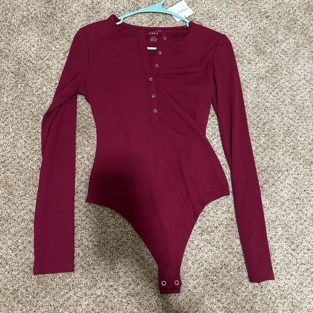 American Eagle Burgundy Long Sleeve Bodysuit